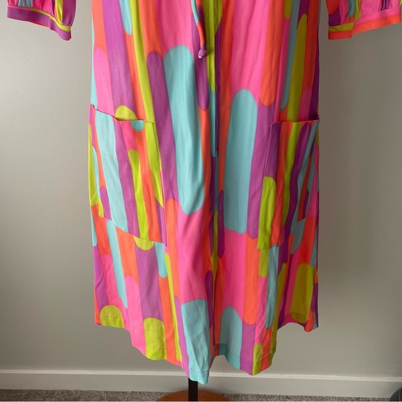 70s Vintage Jane Kinley Funky Retro Psychedelic Mod Front Zip Dress Union Label - Picture 10 of 10